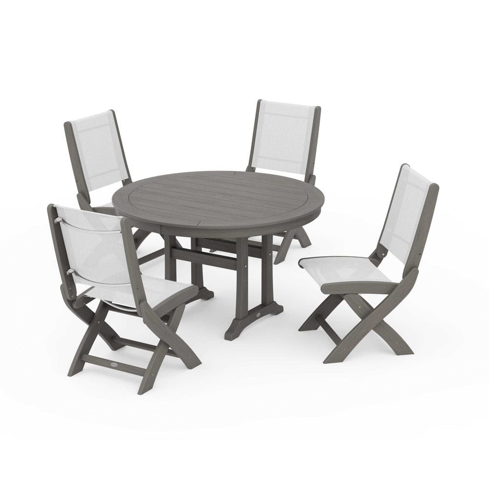 POLYWOOD® - Coastal Folding Side Chair 5-Piece Round Dining Set With Trestle Legs - PWS1121
