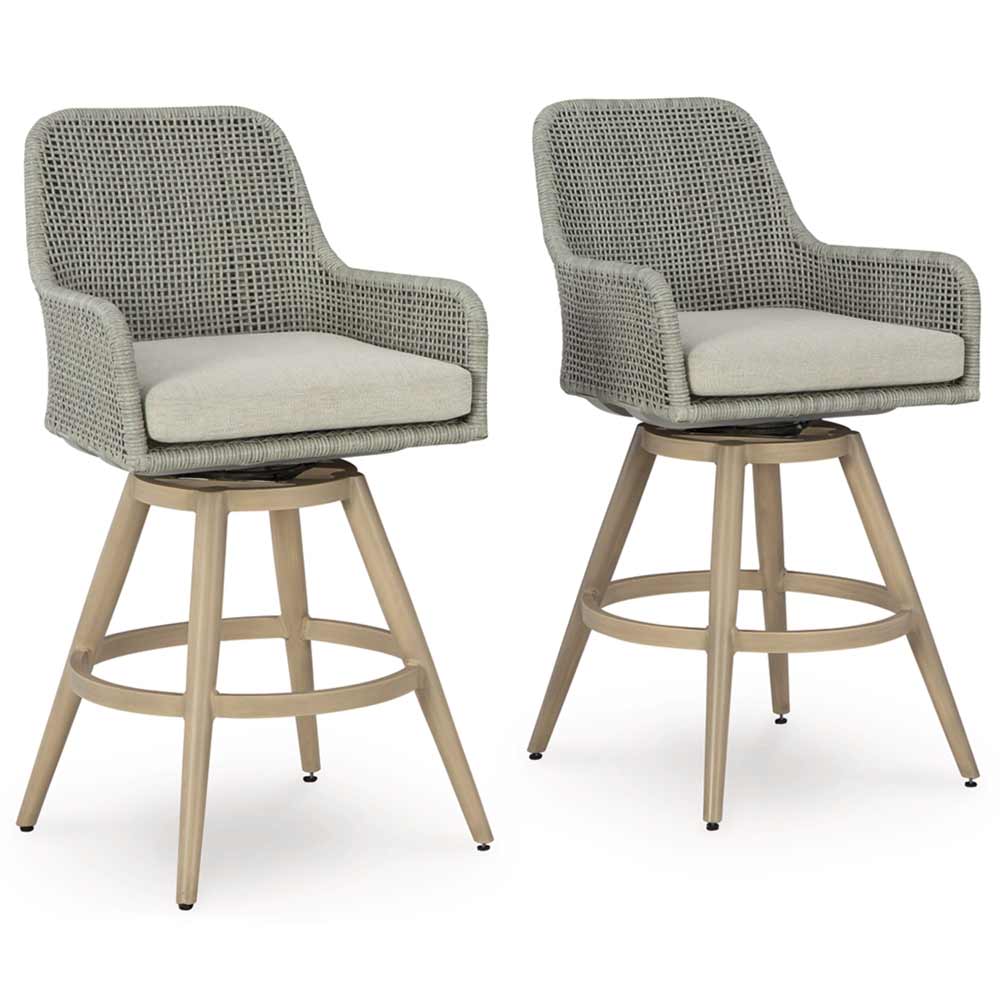 Ashley Furniture - Seton Creek Outdoor Bar Height Barstool with Cushion (Set of 2) chairs Ashley Furniture