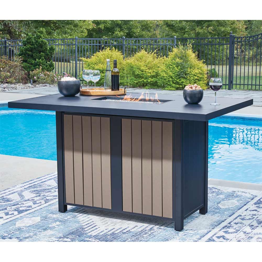 Ashley Furniture - Mabry Shores Outdoor Bar Table with Fire Pit Bar Cart Ashley Furniture