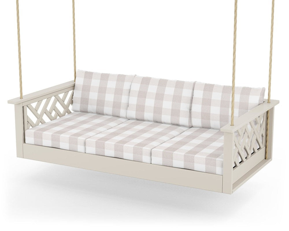 Chippendale Daybed Swing - Sand / Buffalo Plaid Dune Burlap
