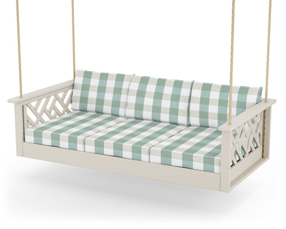 Chippendale Daybed Swing - Sand / Buffalo Plaid Glacier Spa