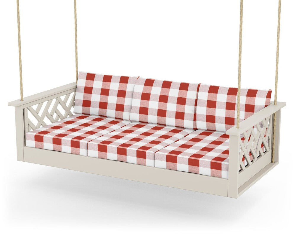 Chippendale Daybed Swing - Sand / Buffalo Plaid Crimson