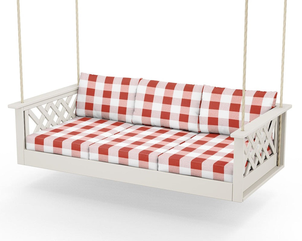 Wovendale Daybed Swing - Sand / Buffalo Plaid Crimson