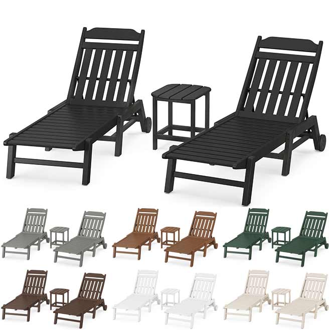 POLYWOOD® Country Living 3-Piece Chaise Set with Wheels - PWS1553-1 Chaise POLYWOOD®