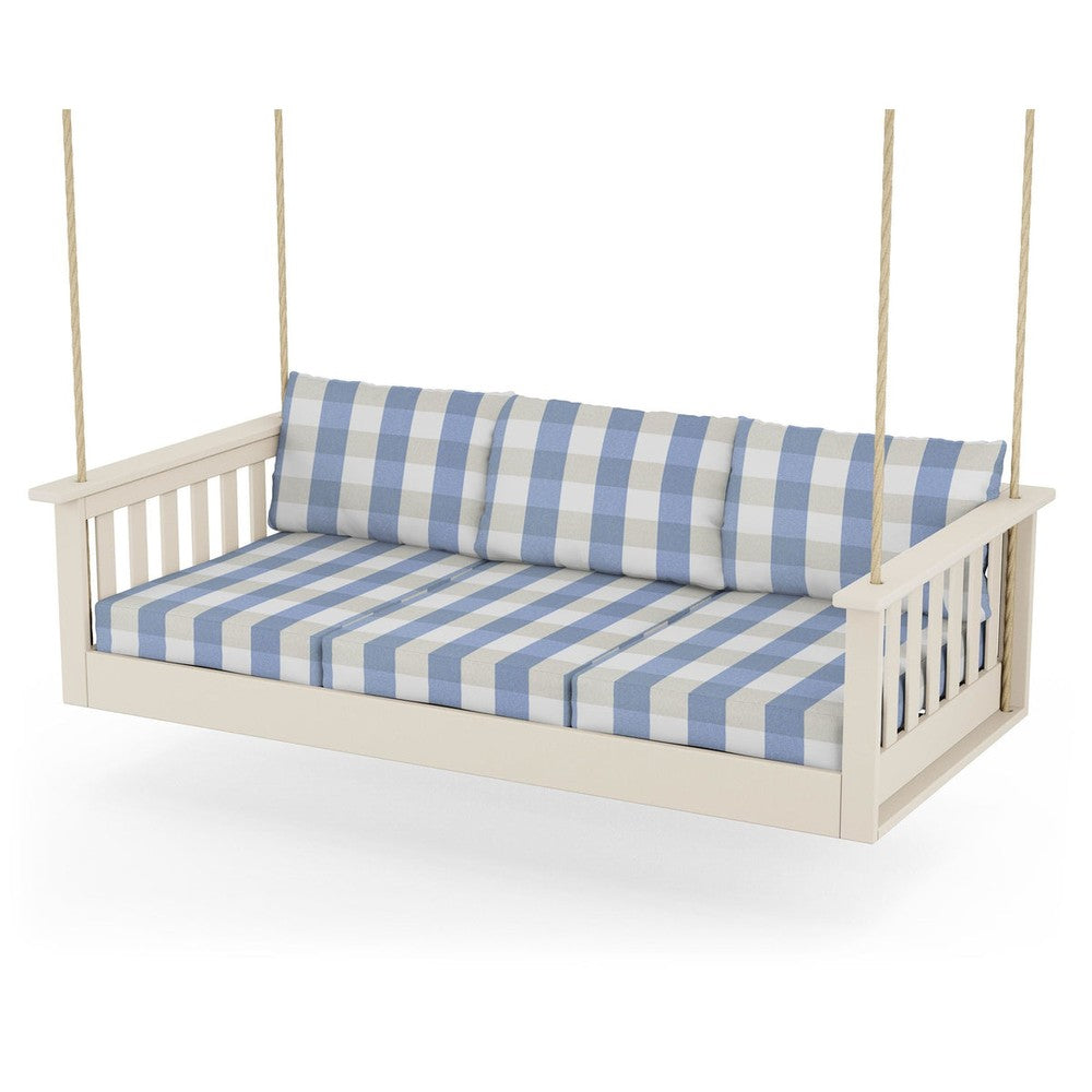 Vineyard Daybed Swing - Sand / Buffalo Plaid Sky Blue