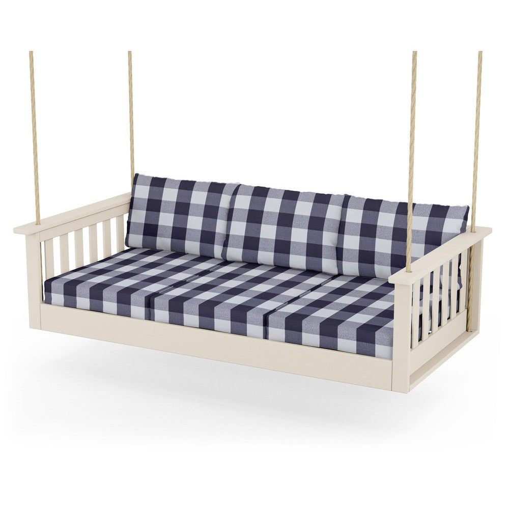 Vineyard Daybed Swing - Sand / Buffalo Plaid Navy