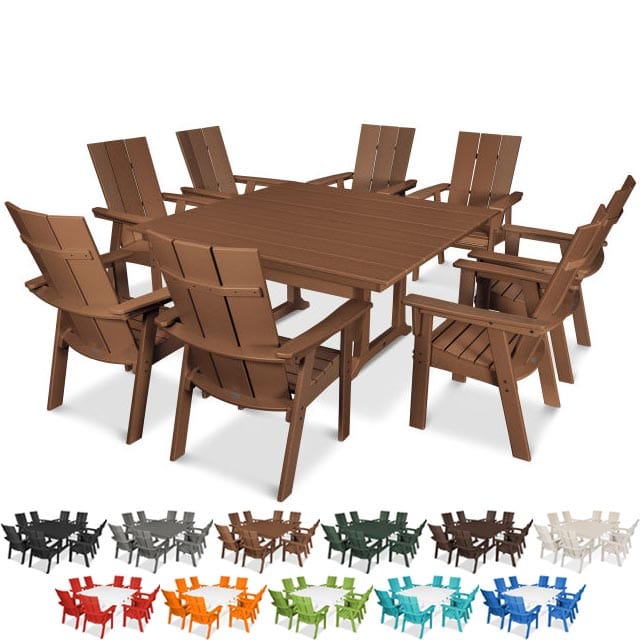 POLYWOOD® Dining Set - Modern Curveback Adirondack 9-Piece Farmhouse Trestle - PWS378-1 Dining Set POLYWOOD®