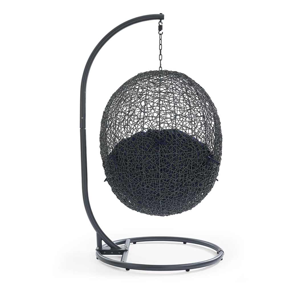 Modway - Hide Outdoor Patio Swing Chair With Stand & Grey/Navy Cushion Egg Chair Modway