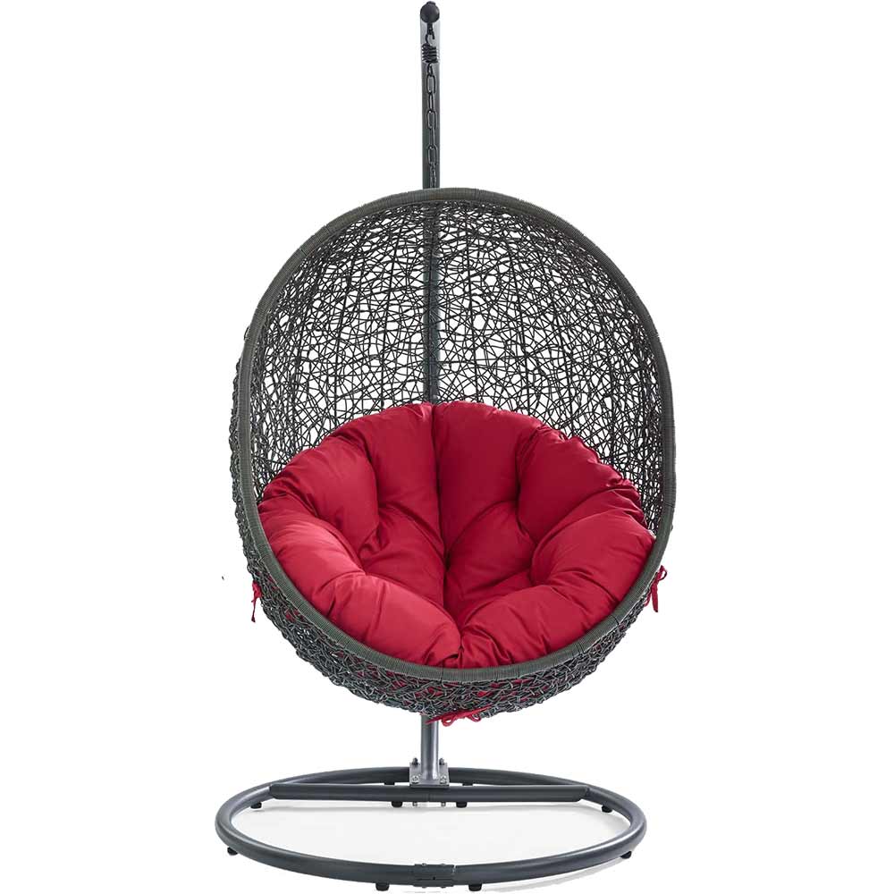 Modway - Hide Outdoor Patio Swing Chair With Stand & Red Cushion Egg Chair Modway