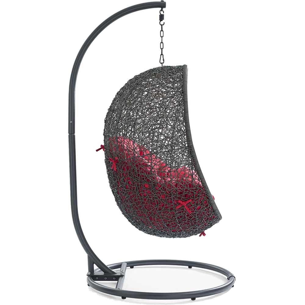 Modway - Hide Outdoor Patio Swing Chair With Stand & Red Cushion Egg Chair Modway