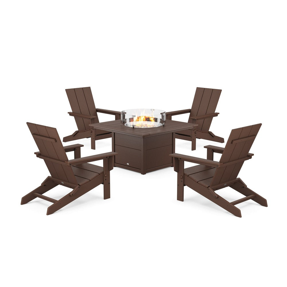 POLYWOOD® 5-Piece Modern Studio Folding Adirondack Conversation Set with Fire Pit Table - PWS1976-1 Dining Set POLYWOOD®