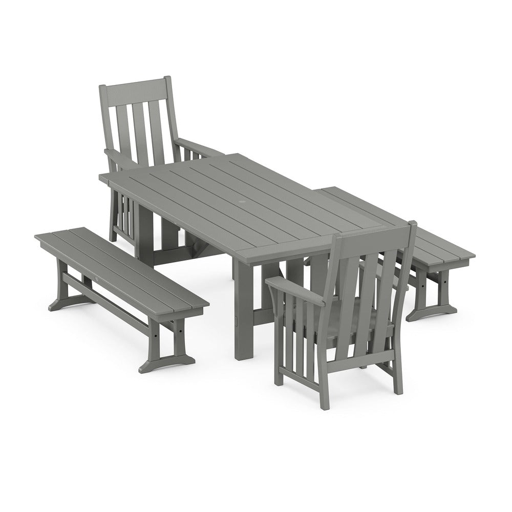 POLYWOOD® Acadia 5-Piece Dining Set with Benches - PWS2550-1 Dining Set POLYWOOD®