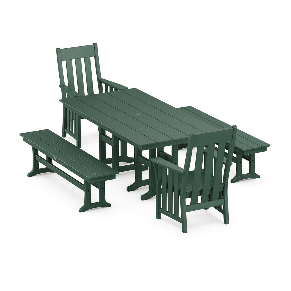 POLYWOOD® Acadia 5-Piece Farmhouse Dining Set with Benches - PWS2557-1 Dining Set POLYWOOD®