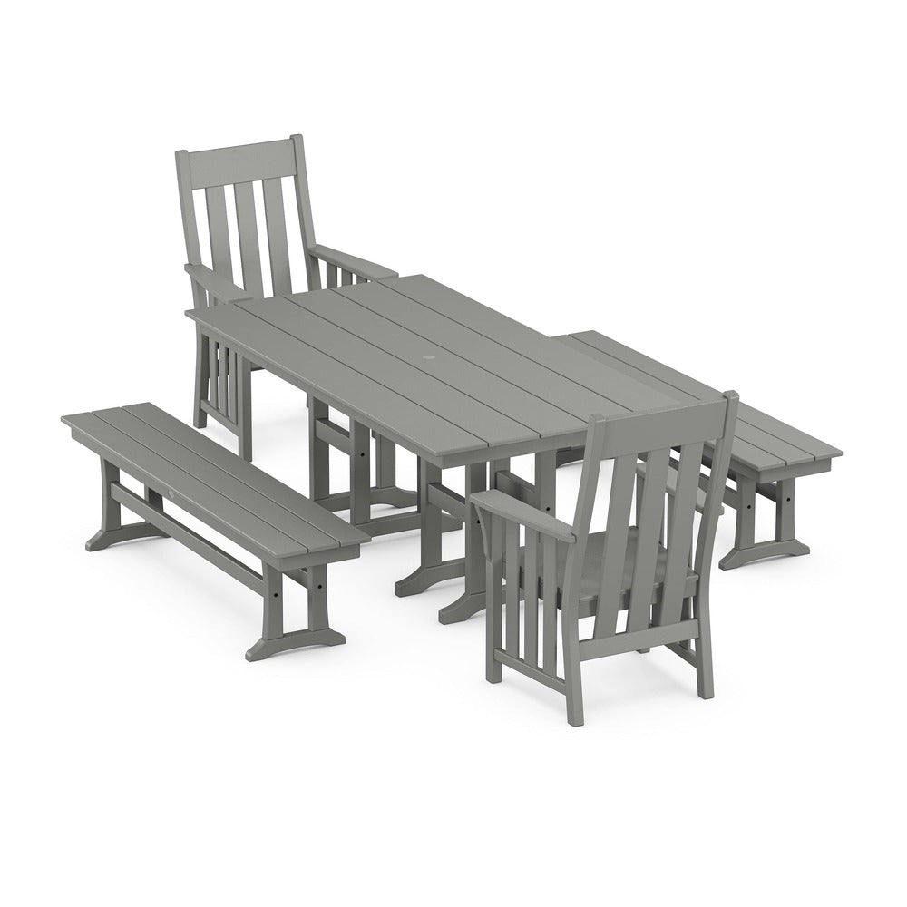 POLYWOOD® Acadia 5-Piece Farmhouse Dining Set with Benches - PWS2557-1 Dining Set POLYWOOD®