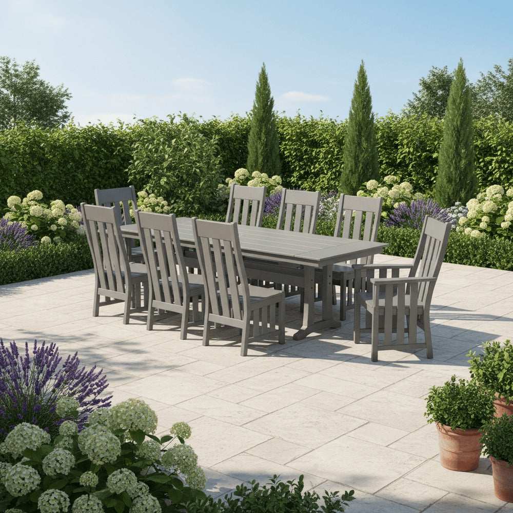 POLYWOOD® Acadia 9-Piece Farmhouse Dining Set with Trestle Legs - PWS2551-1 Dining Set POLYWOOD®