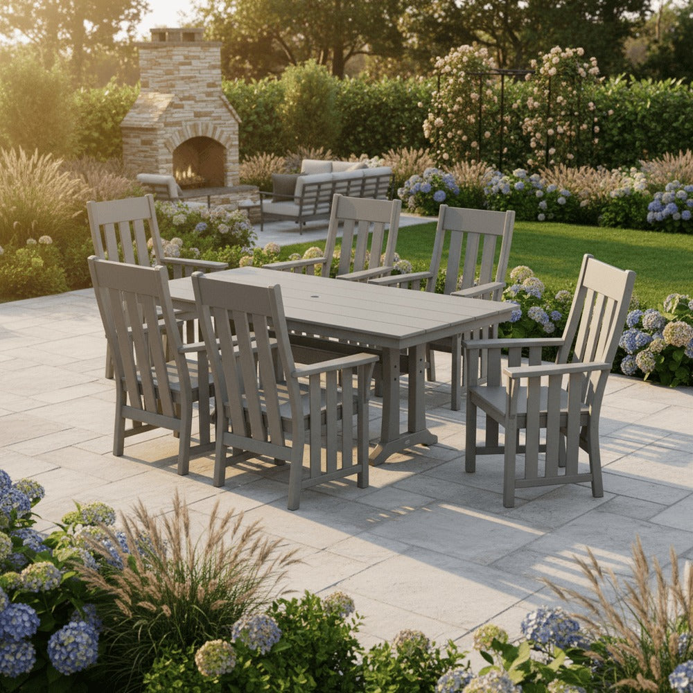 POLYWOOD® Acadia Arm Chair 7-Piece Farmhouse Dining Set with Trestle Legs - PWS2555-1 Dining Set POLYWOOD®