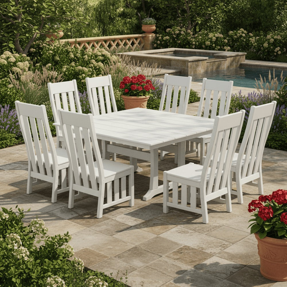POLYWOOD® Acadia Side Chair 9-Piece Square Farmhouse Dining Set with Trestle Legs - PWS2562-1 Dining Set POLYWOOD®