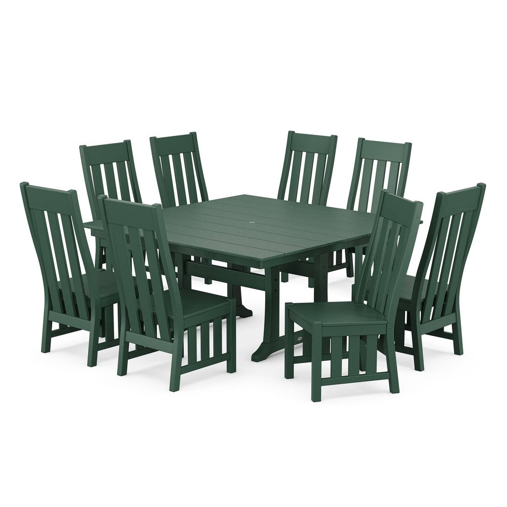 POLYWOOD® Acadia Side Chair 9-Piece Square Farmhouse Dining Set with Trestle Legs - PWS2562-1 Dining Set POLYWOOD®