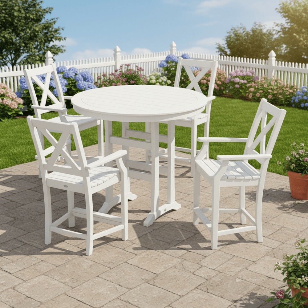 POLYWOOD® Braxton 5-Piece Nautical Trestle Arm Chair Counter Set PWS511-1 Dining Set POLYWOOD®