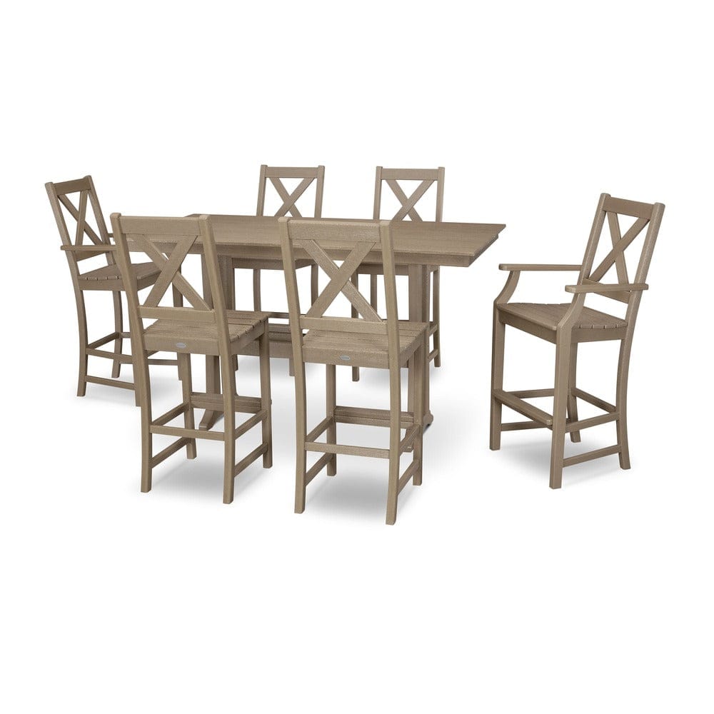 POLYWOOD® Braxton 7-Piece Farmhouse Trestle Bar Set PWS512-1 Dining Set POLYWOOD®
