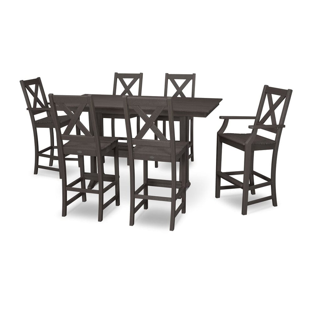 POLYWOOD® Braxton 7-Piece Farmhouse Trestle Bar Set PWS512-1 Dining Set POLYWOOD®