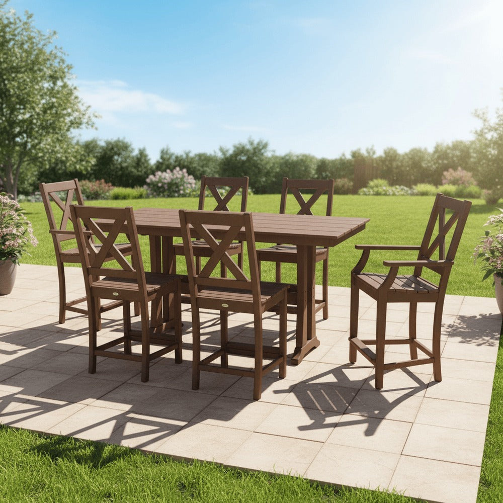 POLYWOOD® Braxton 7-Piece Farmhouse Trestle Counter Set PWS510-1 Dining Set POLYWOOD®
