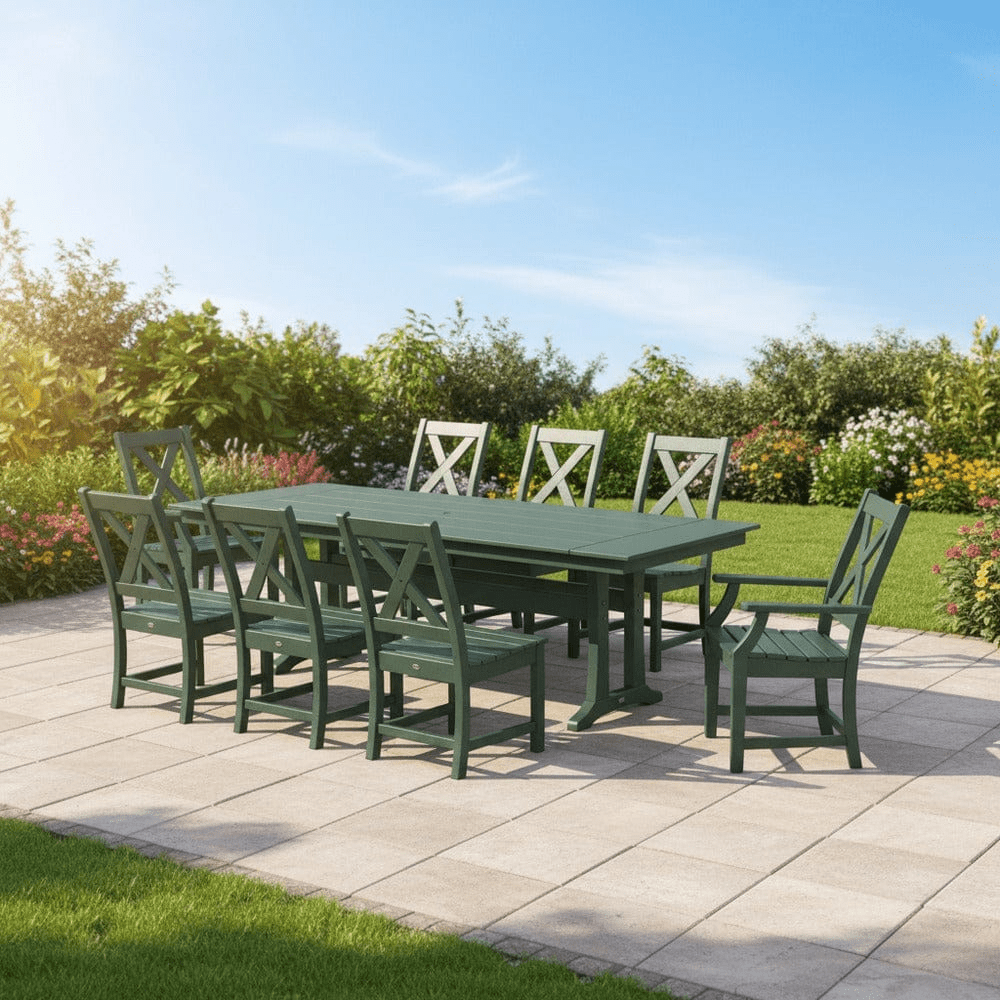 POLYWOOD® Braxton 9-Piece Farmhouse Dining Set with Trestle Legs PWS1433-1 Dining Set POLYWOOD®
