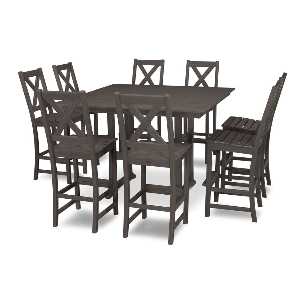 POLYWOOD® Braxton 9-Piece Farmhouse Trestle Bar Set PWS514-1 Dining Set POLYWOOD®