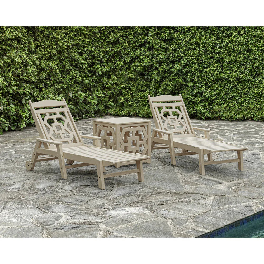 POLYWOOD® Chinoiserie 3-Piece Chaise Set with Umbrella Stand Accent Table - PWS2435-1 Chaise POLYWOOD®
