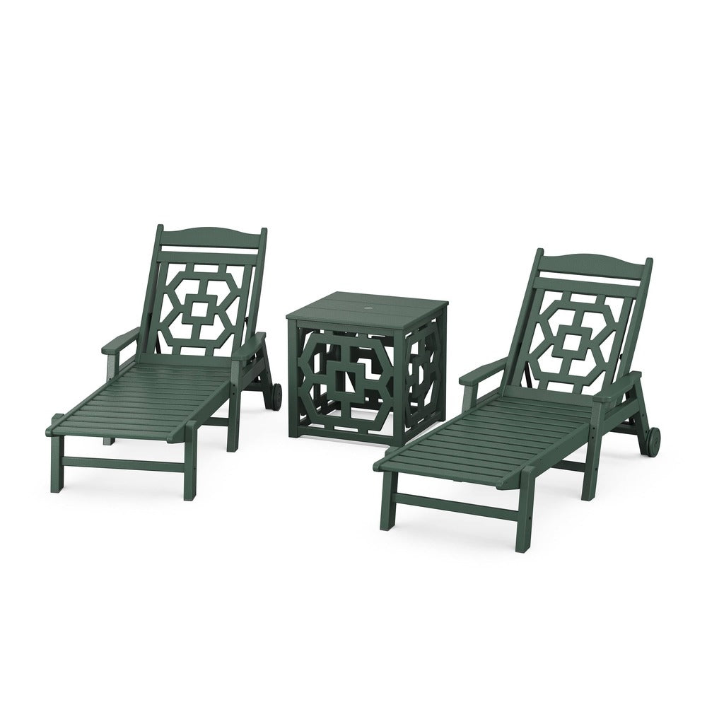 POLYWOOD® Chinoiserie 3-Piece Chaise Set with Umbrella Stand Accent Table - PWS2435-1 Chaise POLYWOOD®