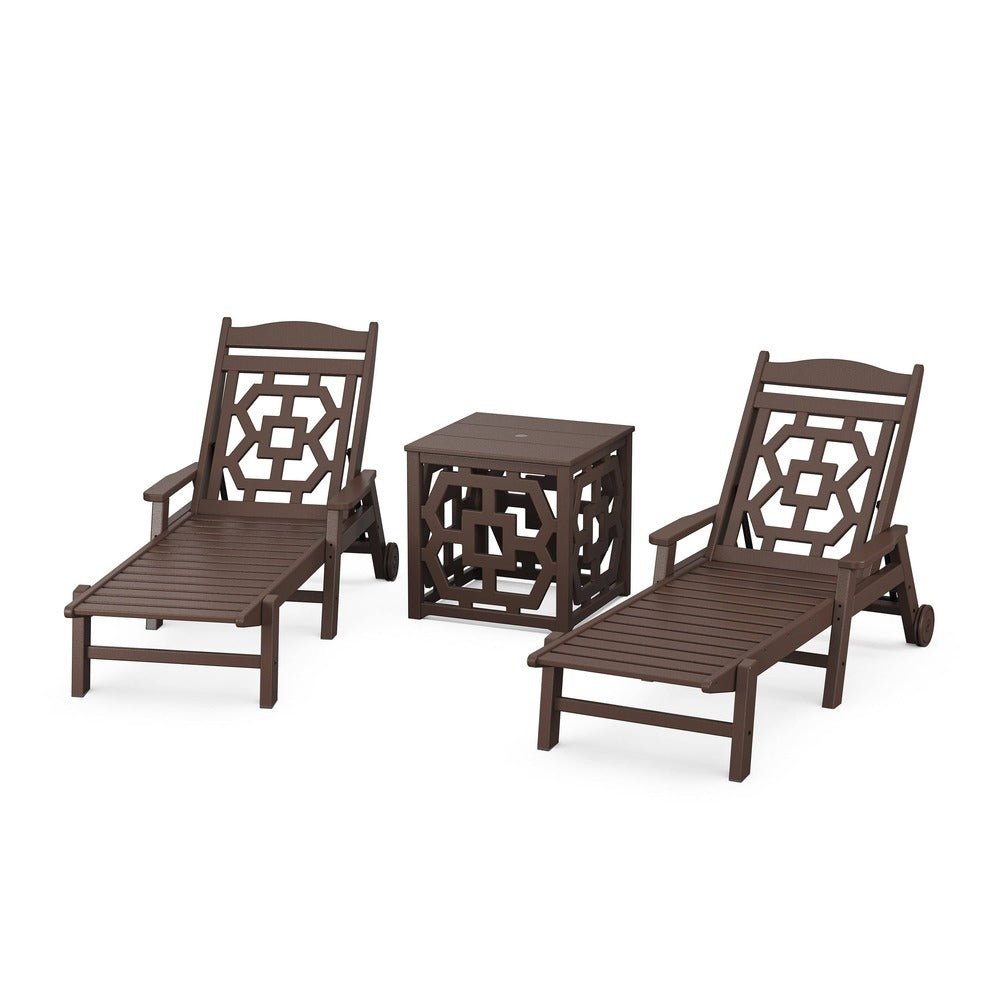 POLYWOOD® Chinoiserie 3-Piece Chaise Set with Umbrella Stand Accent Table - PWS2435-1 Chaise POLYWOOD®