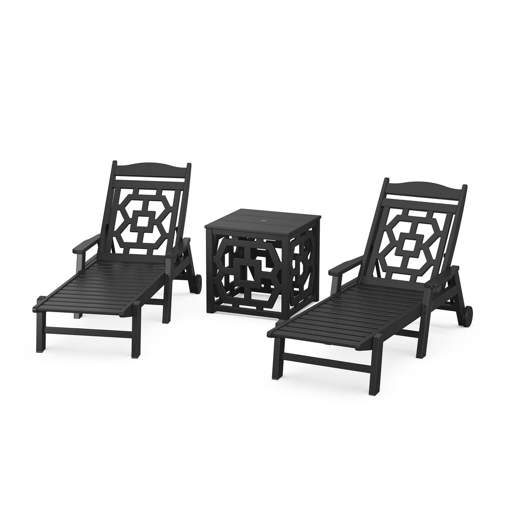 POLYWOOD® Chinoiserie 3-Piece Chaise Set with Umbrella Stand Accent Table - PWS2435-1 Chaise POLYWOOD®