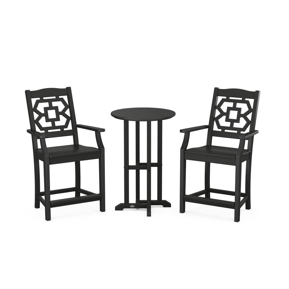 Chinoiserie 3-Piece Farmhouse Bistro Counter Set - Black