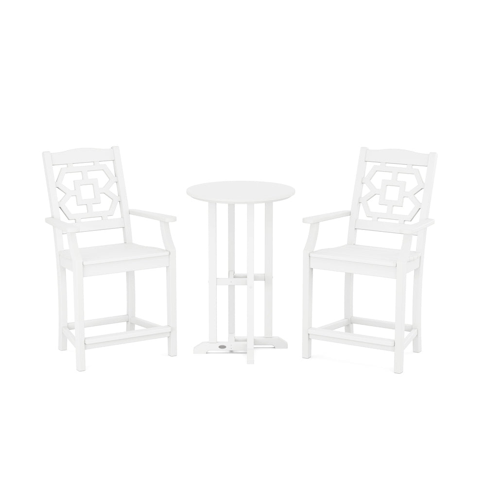 Chinoiserie 3-Piece Farmhouse Bistro Counter Set - White