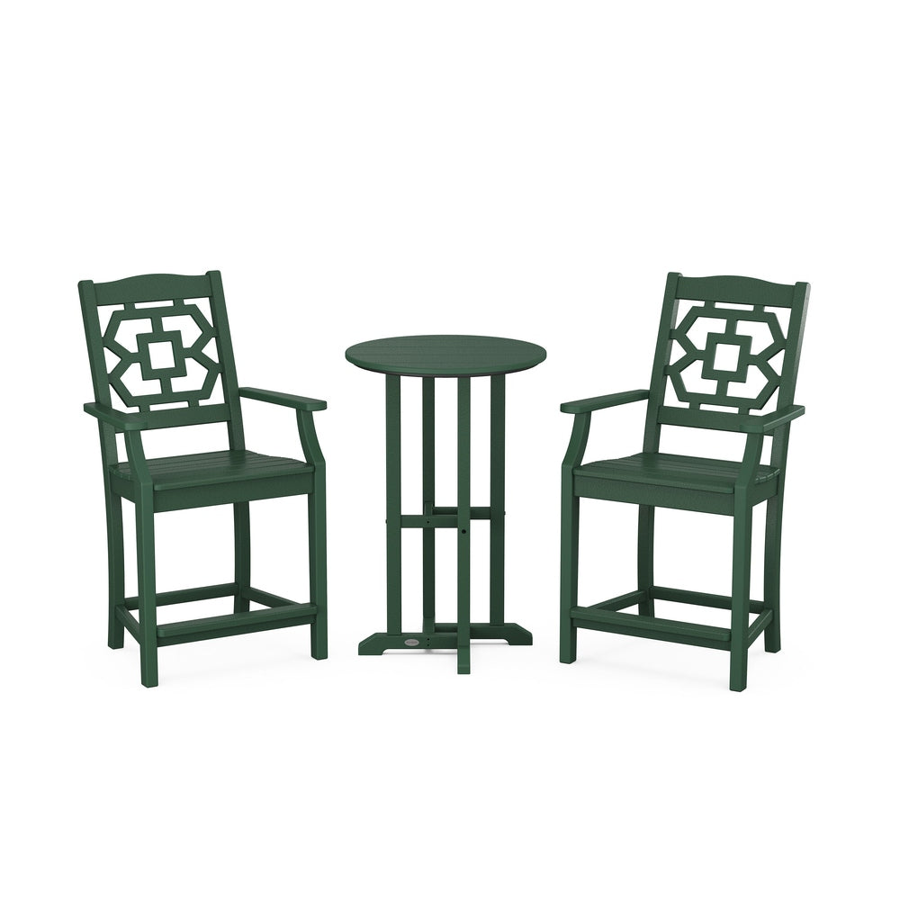 Chinoiserie 3-Piece Farmhouse Bistro Counter Set - Green