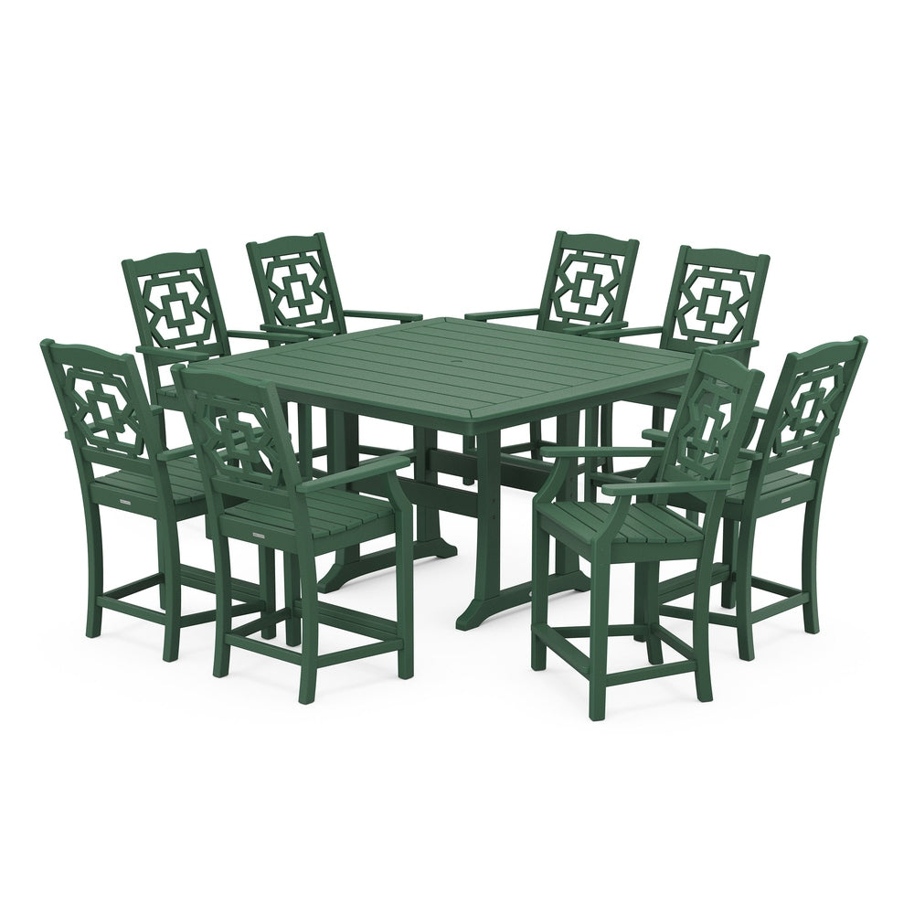 Chinoiserie 3-Piece Farmhouse Counter Set with Trestle Legs - Green