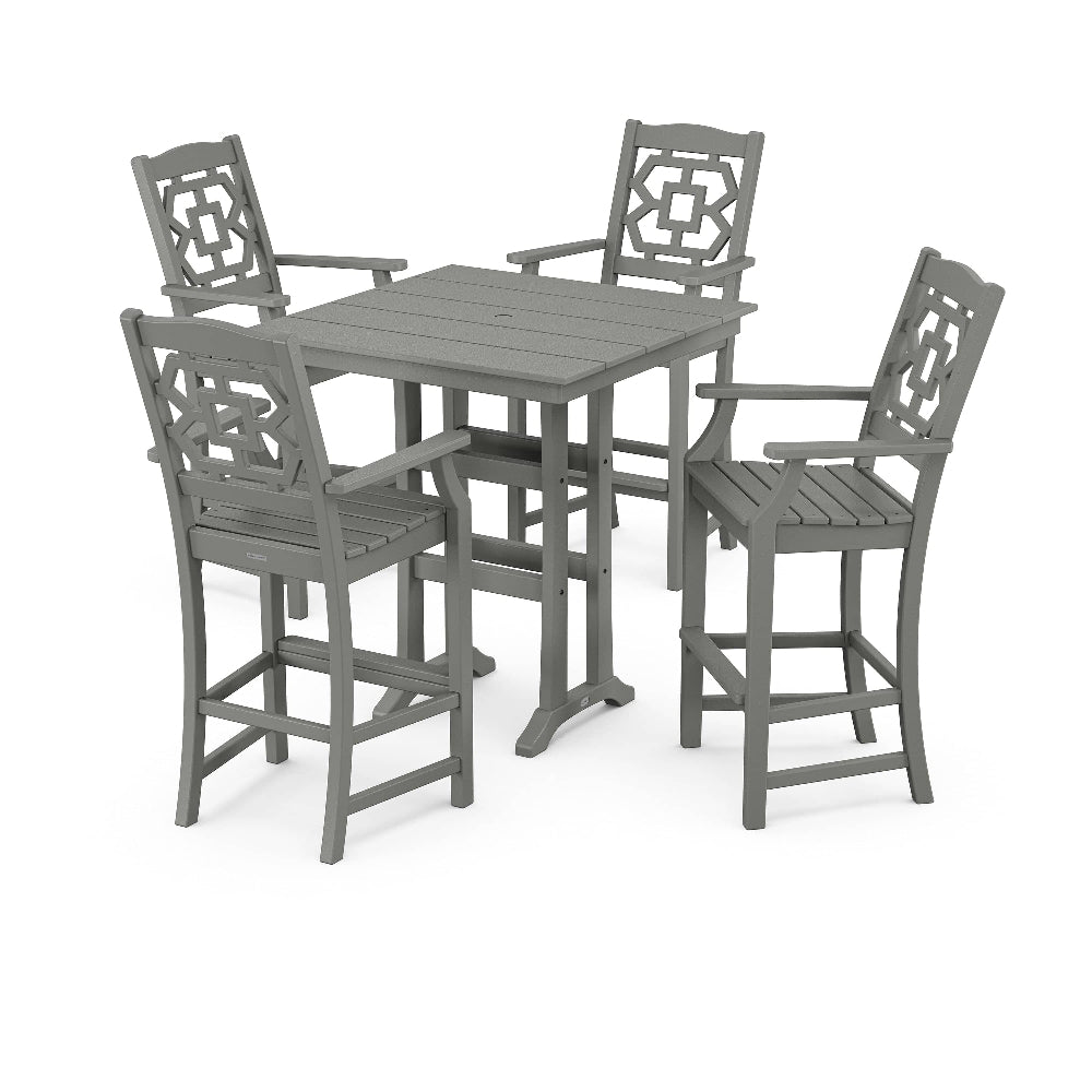 POLYWOOD® Chinoiserie 5-Piece Farmhouse Bar Set with Trestle Legs - PWS1611-1 Dining Set POLYWOOD®