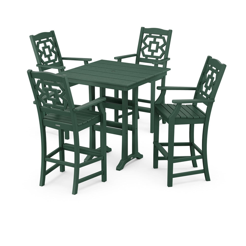 POLYWOOD® Chinoiserie 5-Piece Farmhouse Bar Set with Trestle Legs - PWS1611-1 Dining Set POLYWOOD®