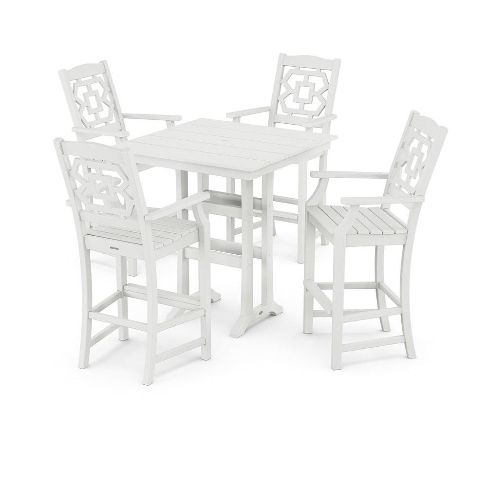 POLYWOOD® Chinoiserie 5-Piece Farmhouse Bar Set with Trestle Legs - PWS1611-1 Dining Set POLYWOOD®