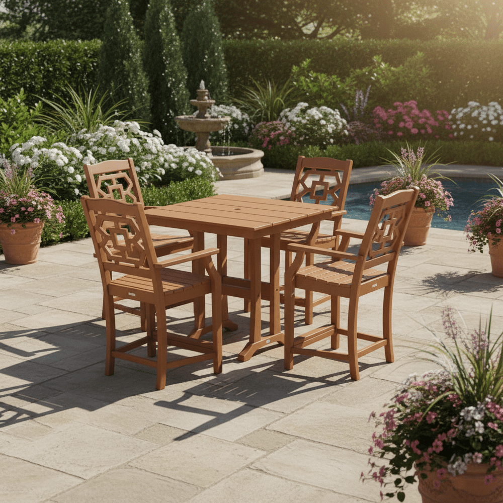 POLYWOOD® Chinoiserie 5-Piece Farmhouse Counter Set with Trestle Legs - PWS1593-1