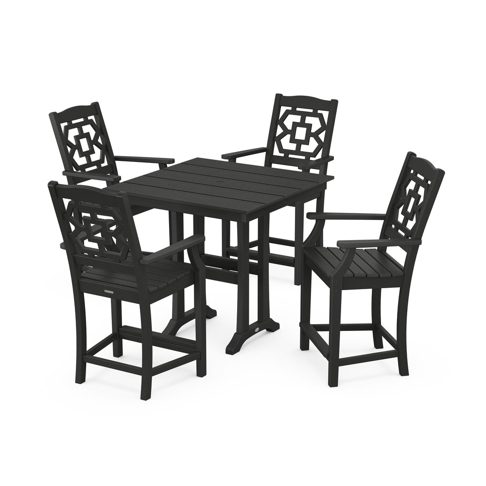 Chinoiserie 5-Piece Farmhouse Counter Set with Trestle Legs - Black