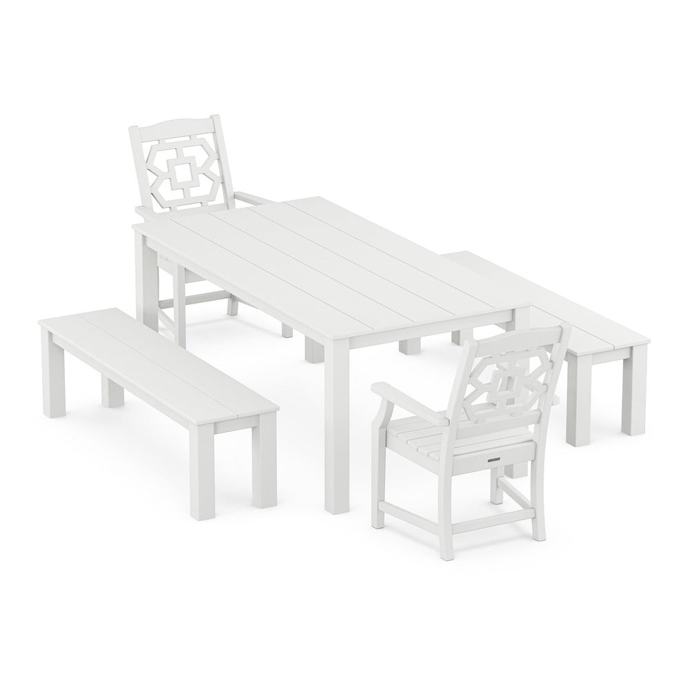 POLYWOOD® Chinoiserie 5-Piece Parsons Dining Set with Benches - PWS2378-1 Dining Set POLYWOOD®
