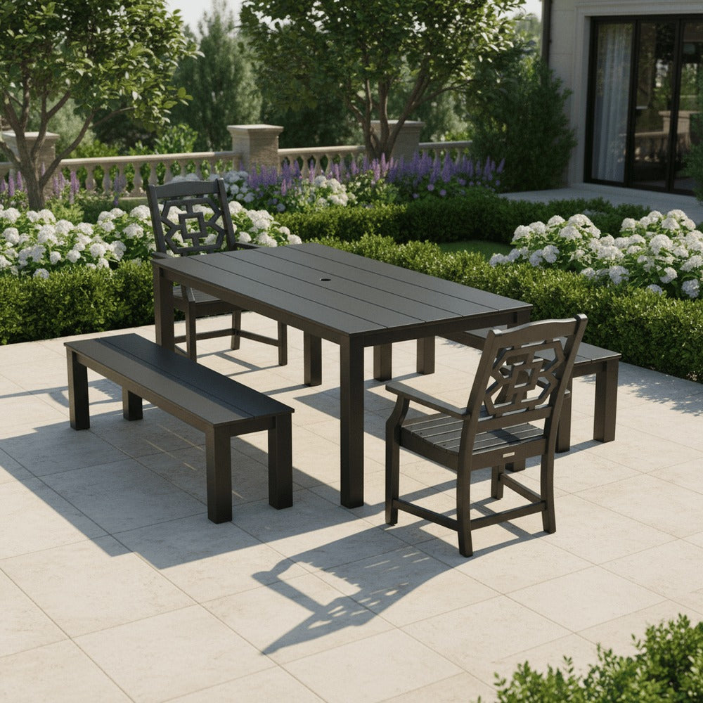 POLYWOOD® Chinoiserie 5-Piece Parsons Dining Set with Benches - PWS2378-1 Dining Set POLYWOOD®