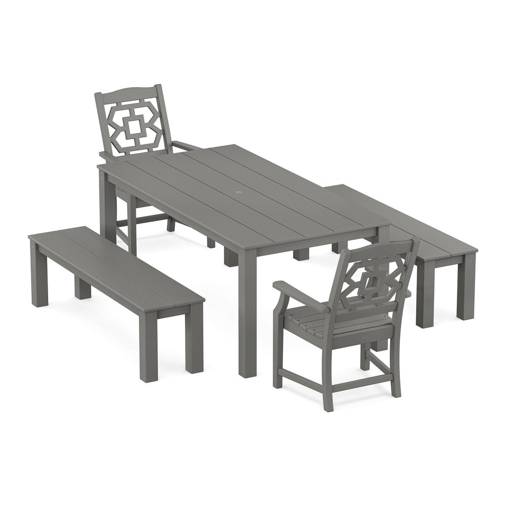 POLYWOOD® Chinoiserie 5-Piece Parsons Dining Set with Benches - PWS2378-1 Dining Set POLYWOOD®