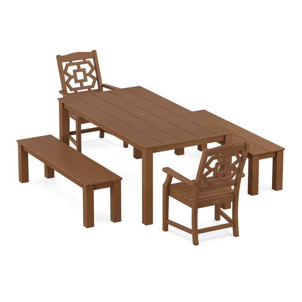POLYWOOD® Chinoiserie 5-Piece Parsons Dining Set with Benches - PWS2378-1 Dining Set POLYWOOD®