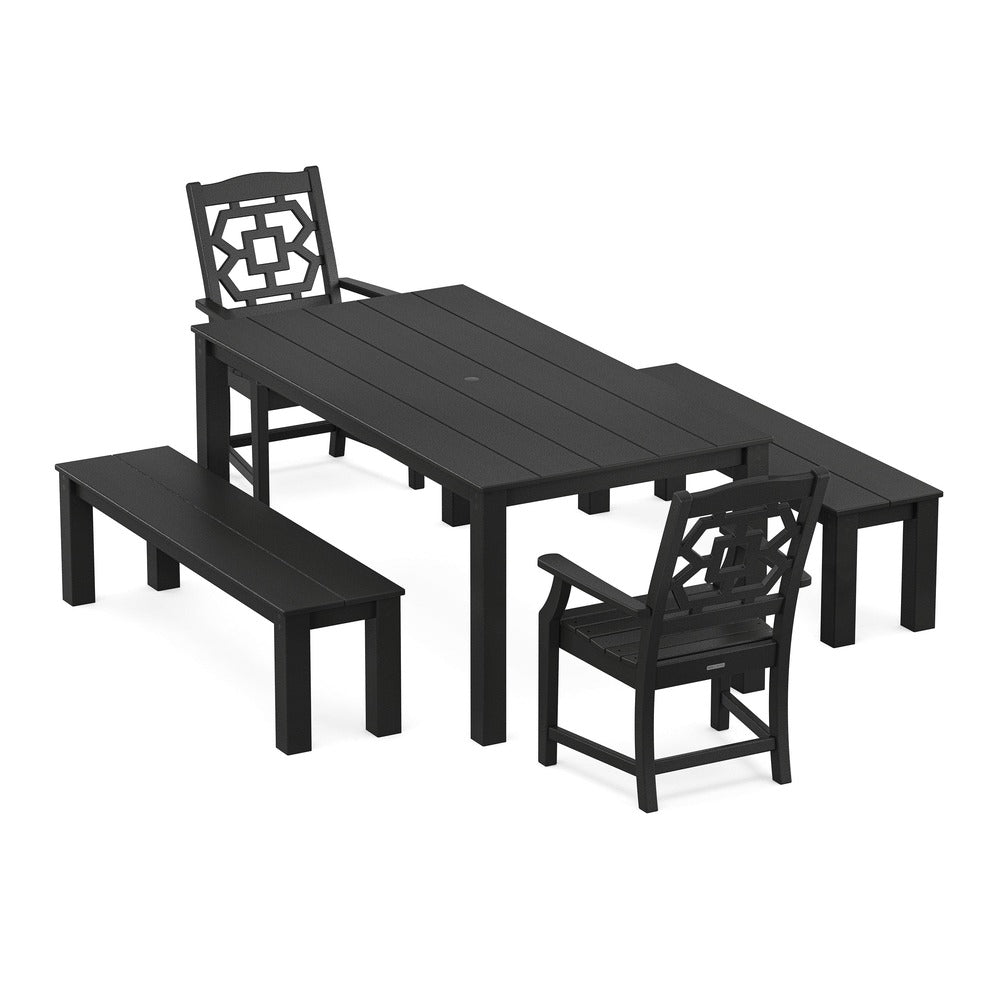 POLYWOOD® Chinoiserie 5-Piece Parsons Dining Set with Benches - PWS2378-1 Dining Set POLYWOOD®