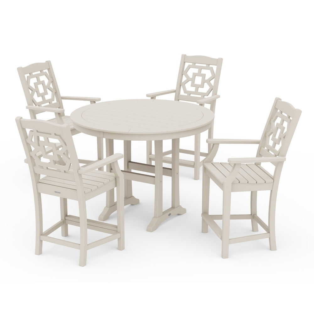 Chinoiserie 5-Piece Round Counter Set - Sand