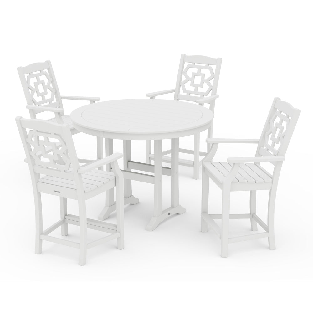 Chinoiserie 5-Piece Round Counter Set - White