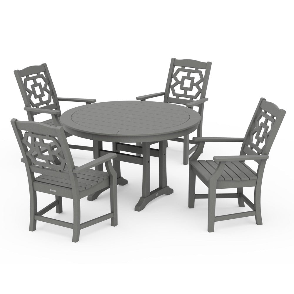 POLYWOOD® Chinoiserie 5-Piece Round Dining Set with Trestle Legs - PWS1579-1 Dining Set POLYWOOD®