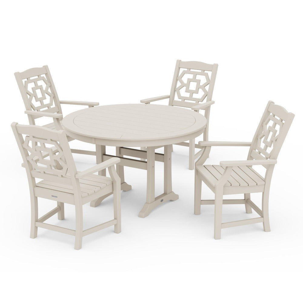 POLYWOOD® Chinoiserie 5-Piece Round Dining Set with Trestle Legs - PWS1579-1 Dining Set POLYWOOD®